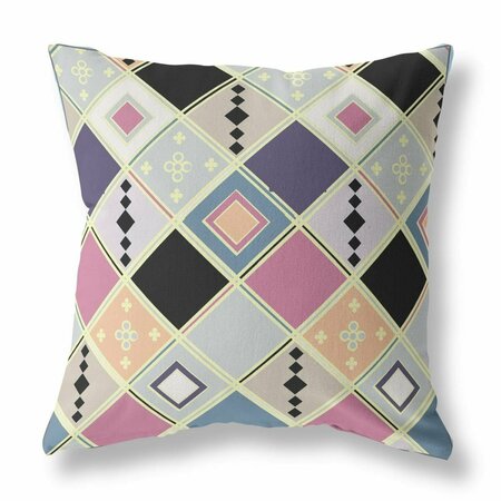 PALACEDESIGNS 26 in. Tile Indoor & Outdoor Zippered Throw Pillow Pink & Gold PA3109341
